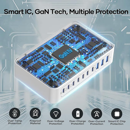 Charging Station for Multiple Devices 500W, 10 Ports Charging Blocks for