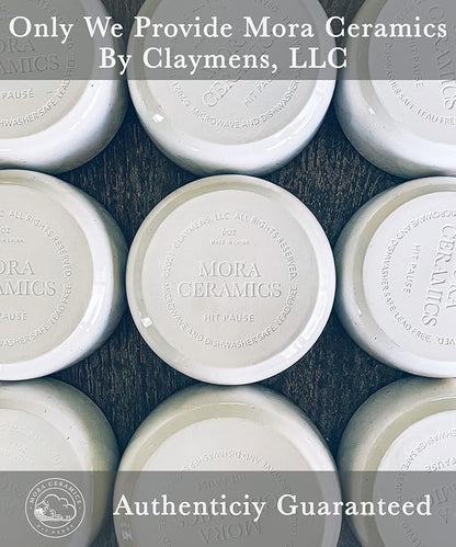 Mora Ceramic Ramekins - 6oz, Set of 6 - Small Oven Safe Baking Dishes/Cups - For Personal Pudding, Creme Brulee, Souffle, Serving Dip, Custard, Ice Cream - Single Mini Bowls - Vanilla White