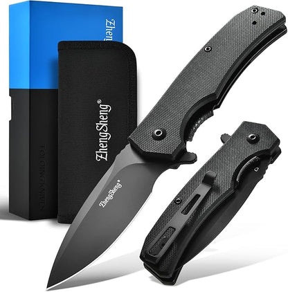 Praxis Pocket Knife, 2.9" D2 Steel Folding Knife with G10 Handle PVD Titanium Coating Blade Lightweight for every day carry.