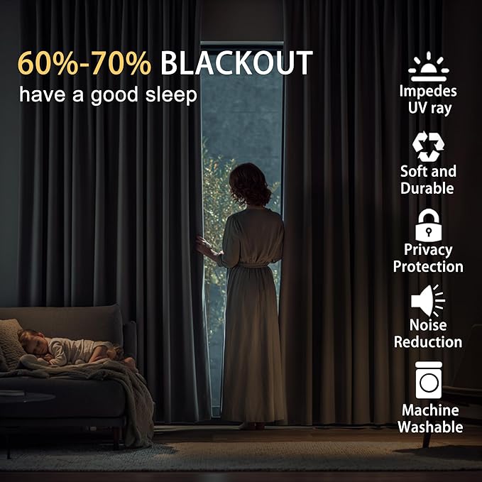 JIUZHEN Silver Grey Blackout Curtains