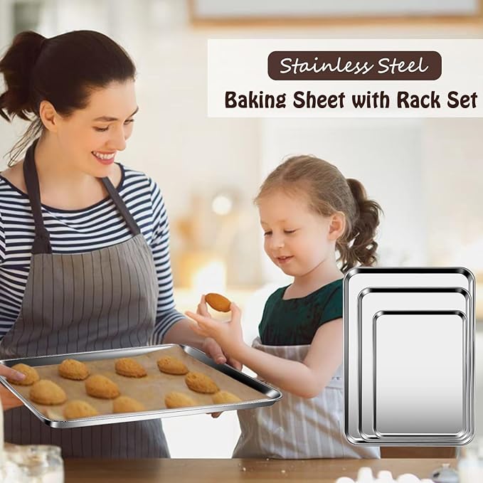 Baking Sheet with Racks Set, Stainless Steel Baking Sheets with Cooling Racks