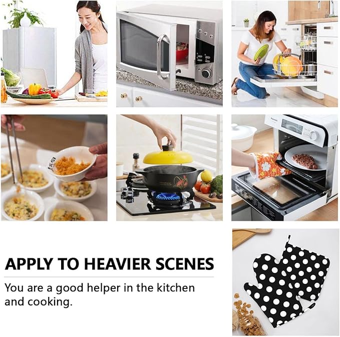 Black White Retro Polka Dot Oven Mitts and Pot Holders Sets of 4, Heat