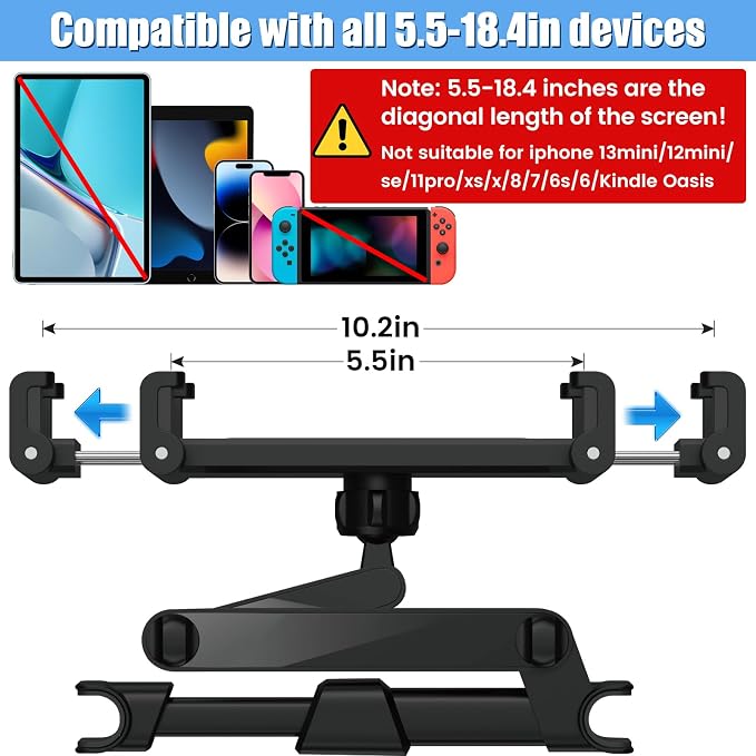 najiaxiaowu Tablet Holder for Car,ipad Headrest Mount for 5.5-18.4 Inch ipad/Phones Car Tablet Holder with 360°Rotating Adjustable Trip Essentials,Black