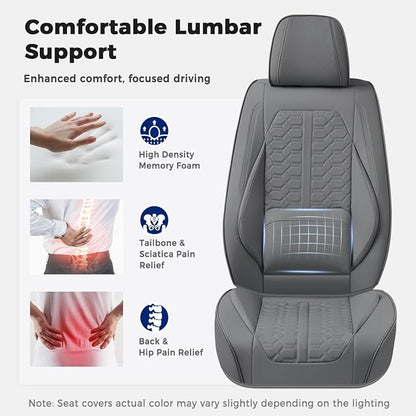 Huidasource Front Car Seat Covers, Nappa Leather Grey Car Seat Cushion Covers, Waterproof Full-Coverage Front Seat Cover with Lumbar Support Fit for Most Cars SUV Trucks, Gray