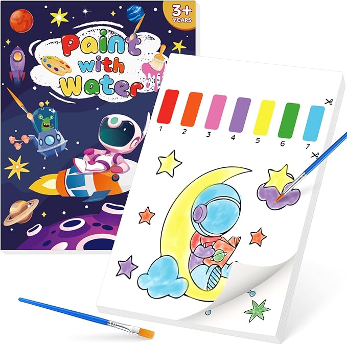 Paint with Water Coloring Books for Kids,Outer Space Art Craft Kits No Mess Water Color Painting Sets for Kids Ages 4-8,Birthday Gifts Travel Toy Crafts Supplies for Girls Boys Drawing with 2 Brushes