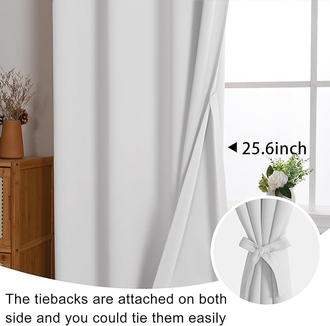 JIUZHEN Blackout Curtain with Tiebacks-Thermal Insulated and Light Blocking