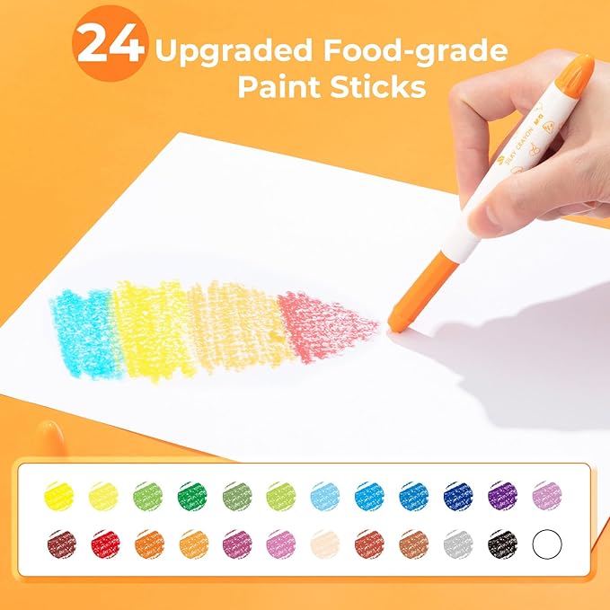 M&G 24 Colors Upgraded Food-grade Paint Sticks, Tempera paint sticks for kids and student, Washable paint, Non- Toxic, Super Quick Drying, Art Gifts for Your Kids and Artists