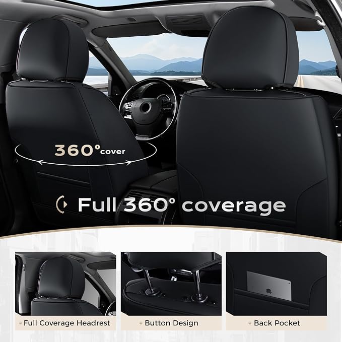 Coverado Car Seat Covers Front Seats, 2-Pack Black Seat Covers for Cars, Waterproof Leather Car Seat Covers for Cars, Car Seat Protector Car Seat Cushion Universal Fit for Most Cars Trucks SUV
