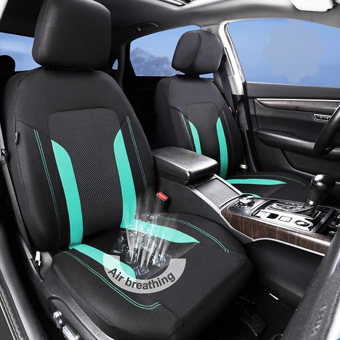CAR PASS 3D Air Mesh Car Seat Covers Full Set, Breathable Sporty Rear Bench with Zipper for Armrest Box Universal Fit 95% Automotive SUV,Truck,Sedan Interior Cute Women Airbag Compatible, Black Mint