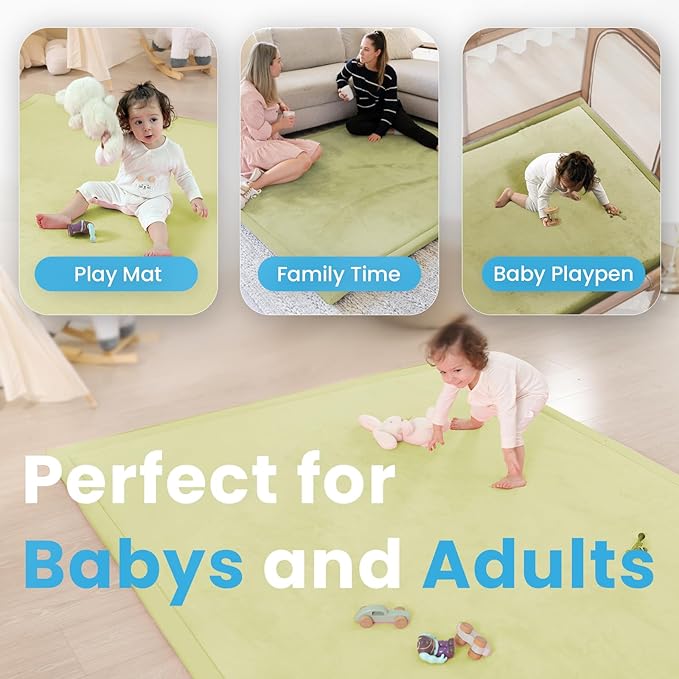 1.3" Thick Baby Play Mat for Floor, 28x72 Foam Tummy Time Mat, Padded Support Soft Plush Bedside Rugs for Infant Kids Toddler Crawling Kick Activity (Light Green)