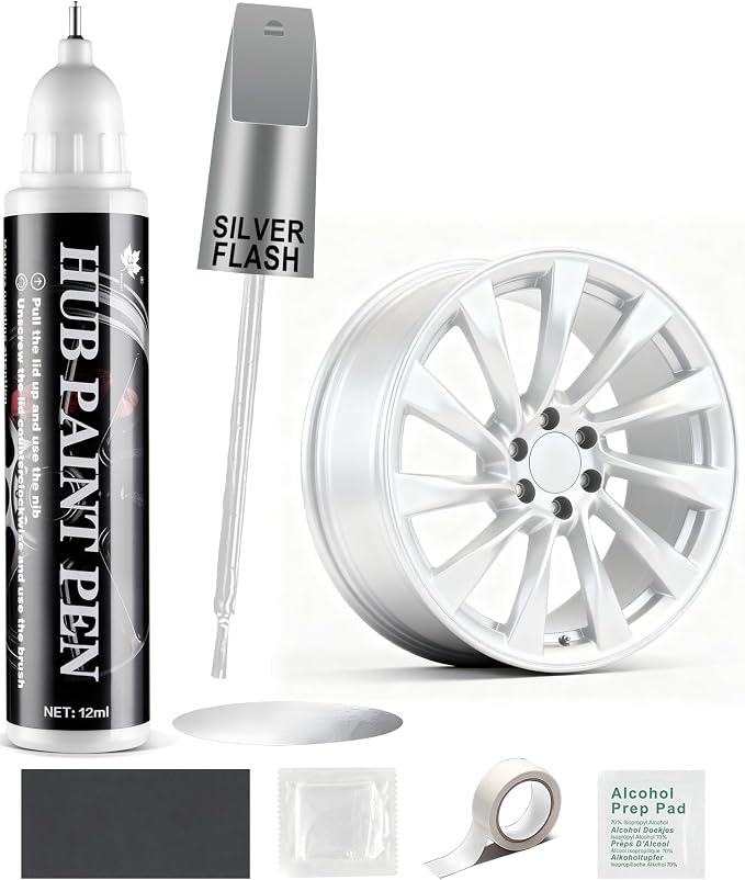 Amiss Sliver Flash Rim Repair Kit, Wheel Paint and Rim Paint Touch Up Pen for Curb Rash, Universal Alloy Wheel Scratch Repair for Scratches and Scuffs, Car Accessories (Sliver Flash)