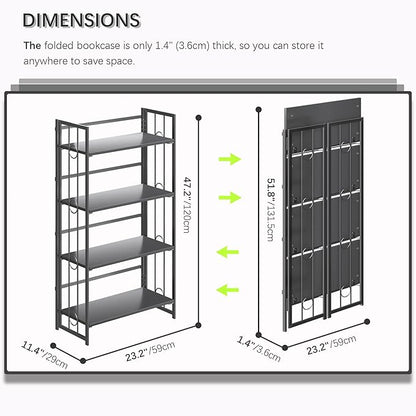 4NM No Assembly 4 Tiers Folding Bookshelf, 47.2" H Foldable Storage Shelves