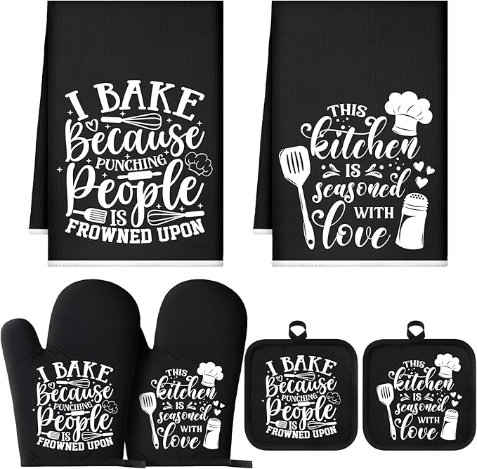 Sratte 6 Pcs Kitchen Decor Accessories Set Farmhouse Towels Pot Holders Oven