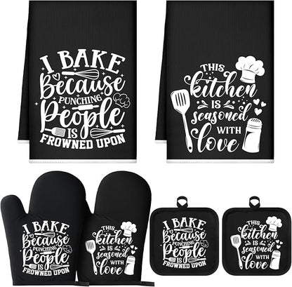 Sratte 6 Pcs Kitchen Decor Accessories Set Farmhouse Towels Pot Holders Oven