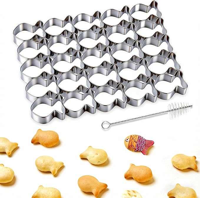 AIERSA Gold Fish Cracker Cutter, 25 Cavity Fish Cookie Cutter, Mini Gold Fish