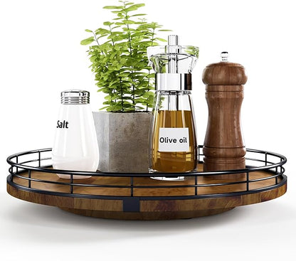 Farmhouse Oak 12" Lazy Susan Turntable Organizer