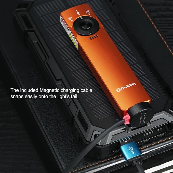 OLIGHT Arkfeld Pro Rechargeable EDC Flat Flashlight with Green Beam, UV and White LED Combo, 1300 Lumens Portable Pocket Lights, Triple Sources for Outdoors Emergency Working (Orange CW)