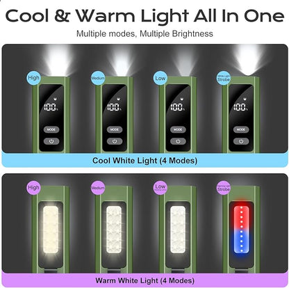 EDC Flashlight 4 in 1 Pocket Magnetic Slim Flat Flashlight High Lumens Work Light with Green Beam & UV Light & Warning Light Combo EDC Rechargeable LT-010 (Green Color)