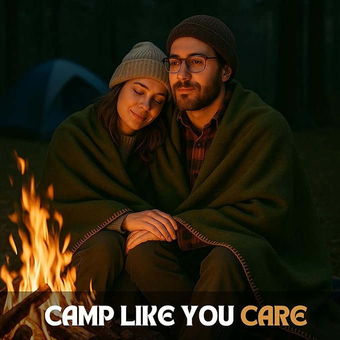 Wool Camping Blanket ??70% Wool Heavy-Duty Military Style Throw, Warm & Washable, Fire Retardant Cover for Emergency, Survival & Outdoor Use ??Perfect for Camping, Car, Home & Hiking, Olive 62x84