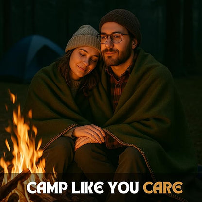 Wool Camping Blanket ??70% Wool Heavy-Duty Military Style Throw, Warm & Washable, Fire Retardant Cover for Emergency, Survival & Outdoor Use ??Perfect for Camping, Car, Home & Hiking, Olive 62x84