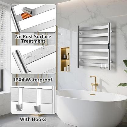 R FLORY Heated Towel Rack for Bathroom, 6 Bar Wall Mounted Towel Warmer Rack