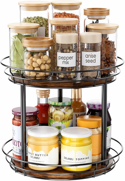 LAMU 12'' Lazy Susan Turntable Organizer, 2 Tier Round Rotating Spice Rack