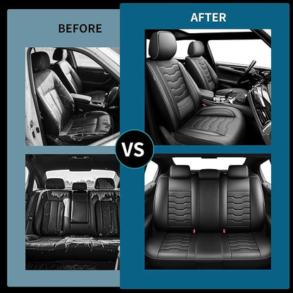 Fit Gladiator Car Seat Covers for Jeep Gladiator 2020-2025 2026 -Full Set Premium Leather, Waterproof & Breathable，All-Weather Seat Cushion Protecto & Airbag Compatible, 2 Front Seat Black