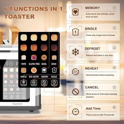 4 Slice Toaster Touch Screen, Stainless Steel Toasters Digital Timer, Dual