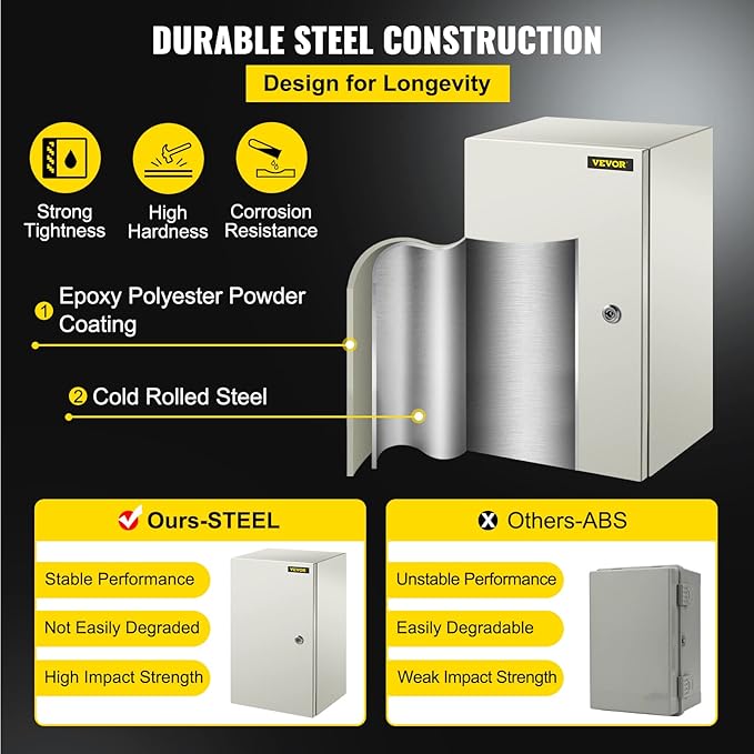 VEVOR NEMA Steel Enclosure, IP66 Waterproof & Dustproof, Outdoor/Indoor