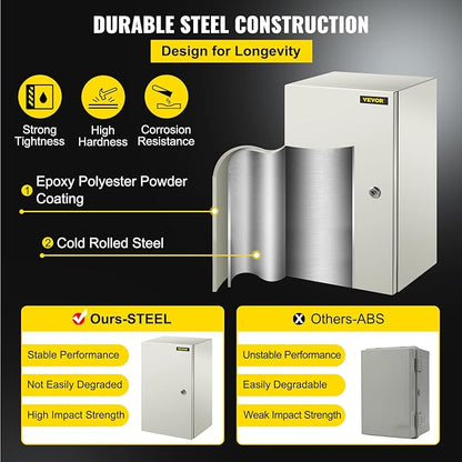VEVOR NEMA Steel Enclosure, IP66 Waterproof & Dustproof, Outdoor/Indoor