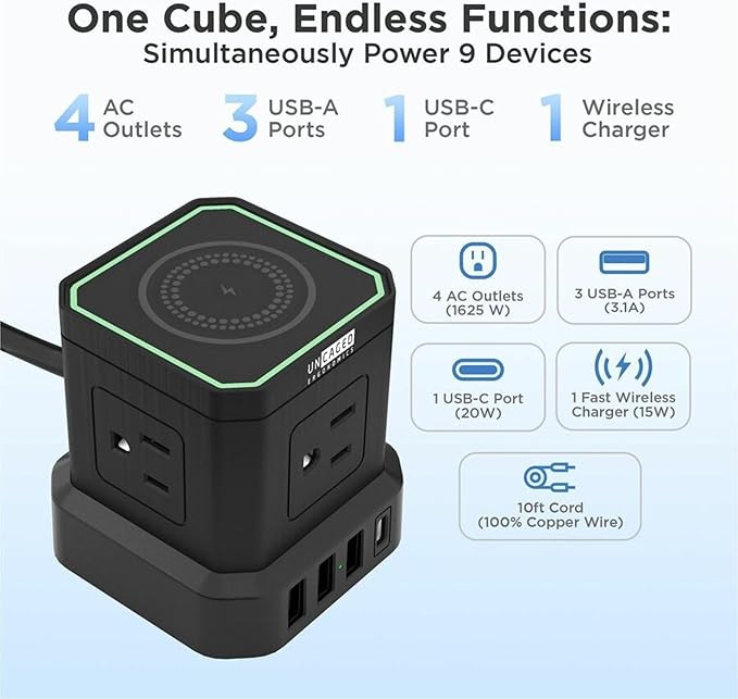 Uncaged Ergonomics Wireless Charger Cube Power Strip