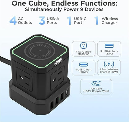 Uncaged Ergonomics Wireless Charger Cube Power Strip