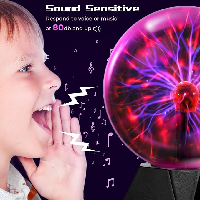 Theefun Plasma Ball: 6 Inch Plasma Globe Touch & Sound Sensitive Ball Lamp Electric Lightning Novelty Light for Parties, Home, Prop, Room Decoration, Christmas Gifts