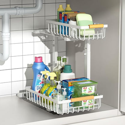Merrylun Under Sink Organizers, 5 Adjustable Height，Metal Pull Out Under Sink