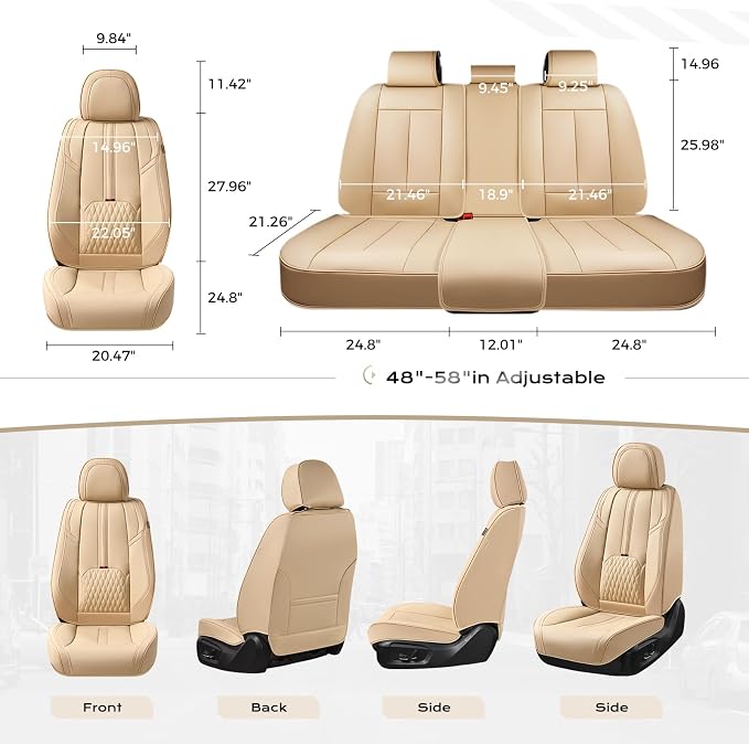 Coverado Car Seat Covers, Front Seat Covers with Lumbar Support, Beige Leather Seat Cover for Cars, Waterproof Car Seat Protector, Automotive Seat Cover Car Seat Cushion Universal Fit for Most Cars