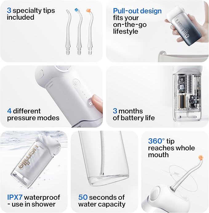 usmile C10 Portable Water Flosser – Travel-Friendly, 95-Day Battery, 4 Modes