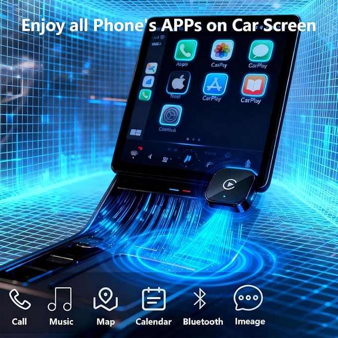 2 in 1 CarPlay Adapter for T Cross 2019 2020 2021 2022 2023 2024 2025 2026, CarPlay Wireless Adapter with Auto Reconnect Fast Pairing Bluetooth Connection Compact USB Dongle,B/Black-Normal