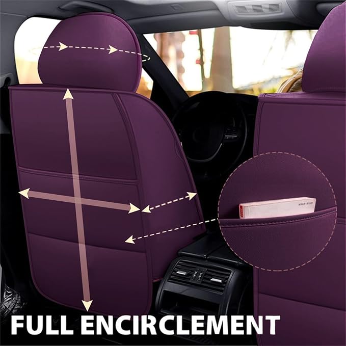 Car Seat Covers Front Seats, Super Luxurious Heavy Universal Duty Waterproof Leather Automotive Vehicle Cover for Cars SUV Pick-up Truck, Non-Slip Seat Pink Car Accessories (2 PCS Front/Purple)