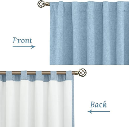 LAMIT 100% Blackout Stone Blue Linen Curtains, 63 Inches Linen Textured Thermal