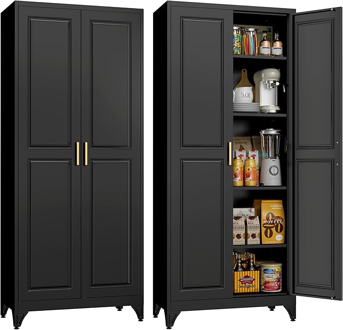 75" Tall Metal Storage Cabinet, Kitchen Pantry Storage Cabinets
