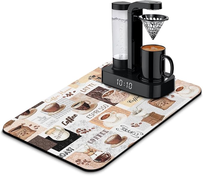 Coffee Mat 23inx15in, Absorbent Hide Stain Anti-Slip Coffee Bar Accessories