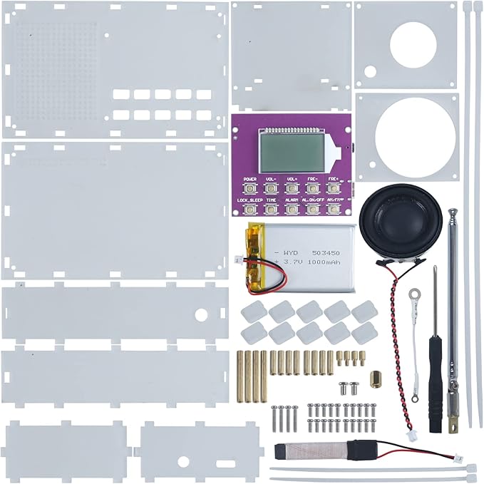 ICSTATION DIY Radio Kit - FM Assemble Kit with Time Display, Rechargeable, 87-108MHZ, No Soldering Required, Assembly Project for Adults & Students, STEM Education