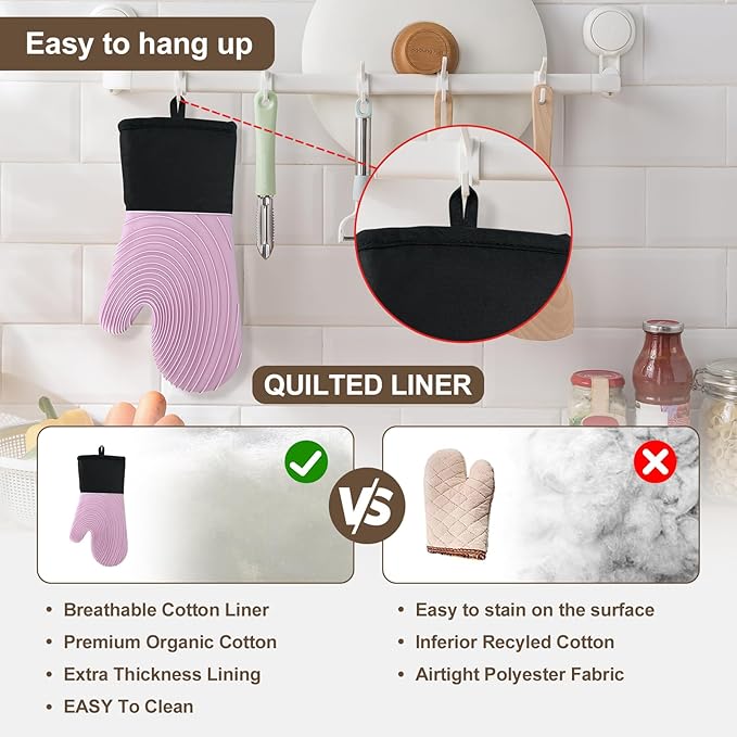 Silicone Oven Mitts-13.6 in Extended Oven Mitts Heat Resistant 500F, Oven Gloves