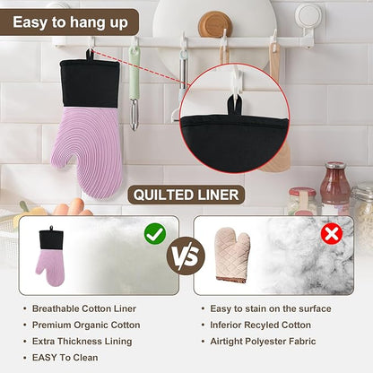 Silicone Oven Mitts-13.6 in Extended Oven Mitts Heat Resistant 500F, Oven Gloves