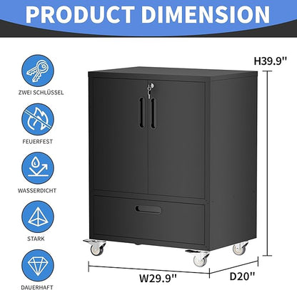 Metal Storage Cabinet with Wheels, Mobile Garage Storage Cabinet with 2