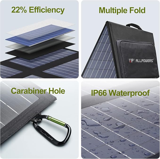ALLPOWERS SP026 60W Portable Solar Panel, Foldable Solar Charger with USB-C/DC/QC Outputs, 22-25% High Efficiency Panel Solar Portatil for Phone, Laptop, Power Station, Camping, RV（SP026-60W
