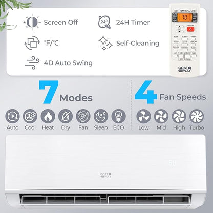 COSTWAY 12000 BTU Mini Split Air Conditioner & Heater, 115V WiFi Enabled 24