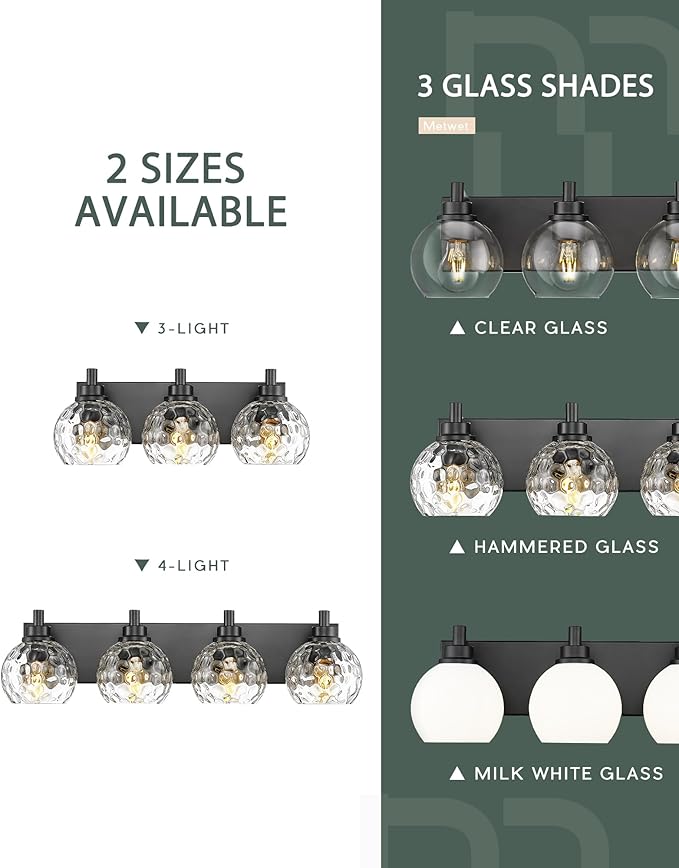 METWET Bathroom Light Fixtures Over Mirror, 4-Light Modern Sconces Wall Lighting
