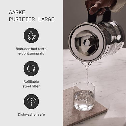 Aarke Purifier Large Glass Pitcher Bundle w/Steel Filter, 4 Pure Refill Granules