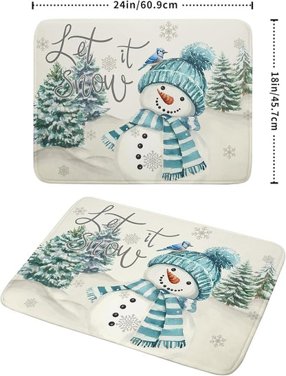 Giwawa Blue Snowman Dish Drying Mat Xmas Trees Bird Winter Snowy Scene Dish